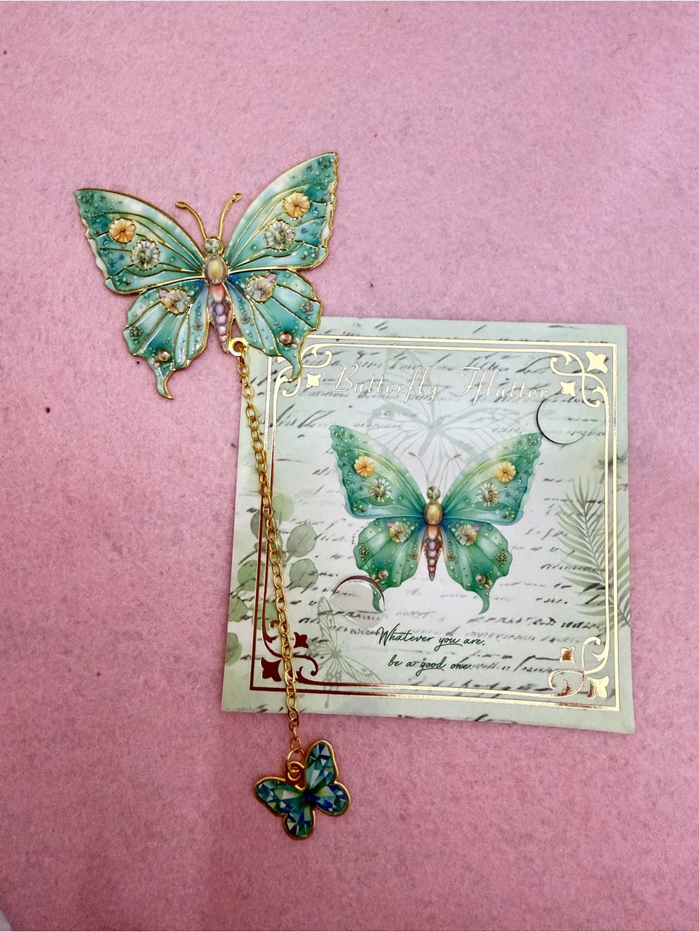 Green Enamel Butterfly bookmark with Dangle